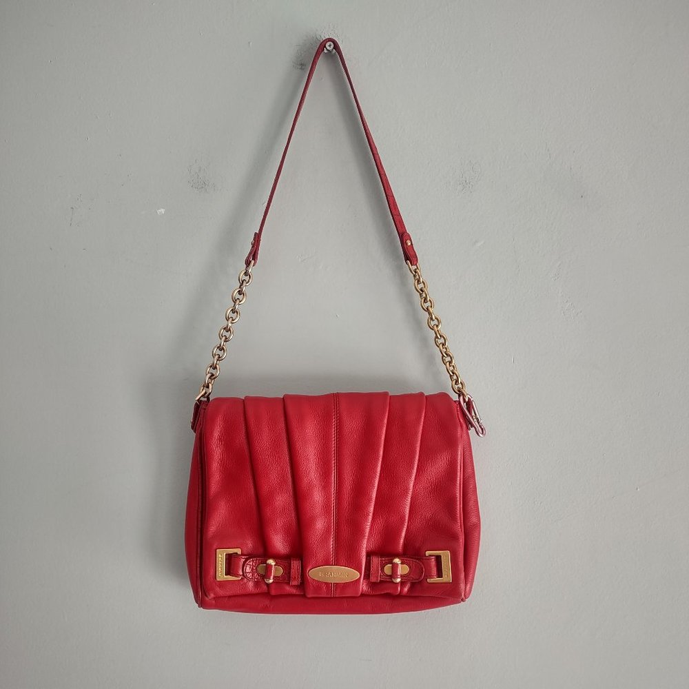 Brahmin Red Genuine Pebbled Leather Handbag